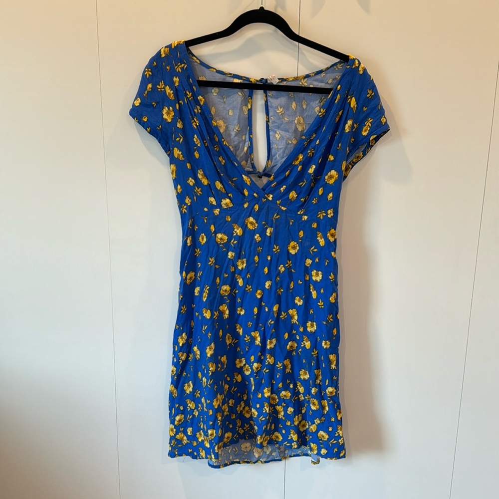 Blue and yellow free people backless dress